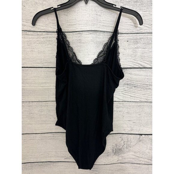 NWOT Black Lace-Trimmed V-Neck Bodysuit Size L - Picture 3 of 3